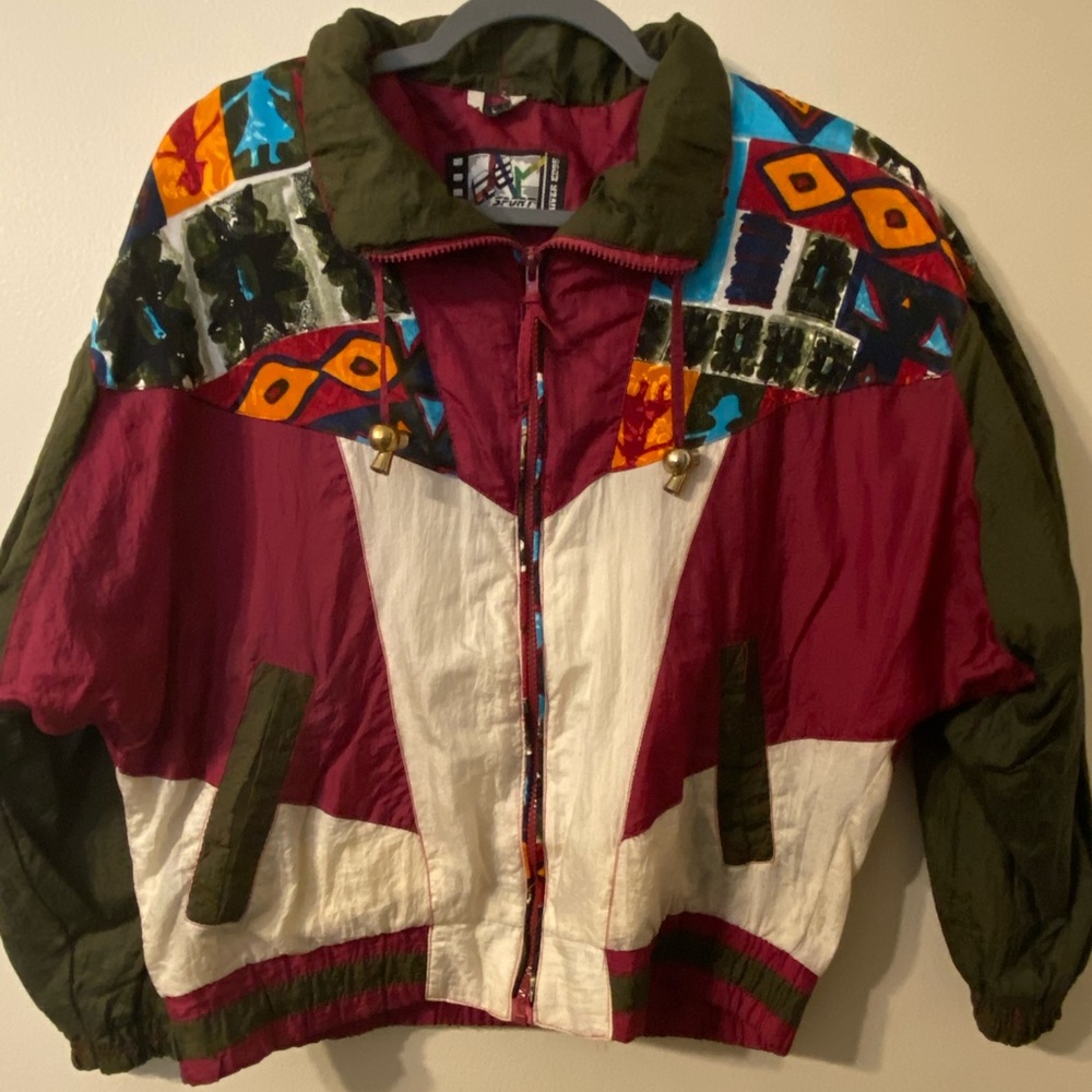 Vintage 1980s River Edge RE Sport Multi-Color‎ Windbreaker Size Small Petite